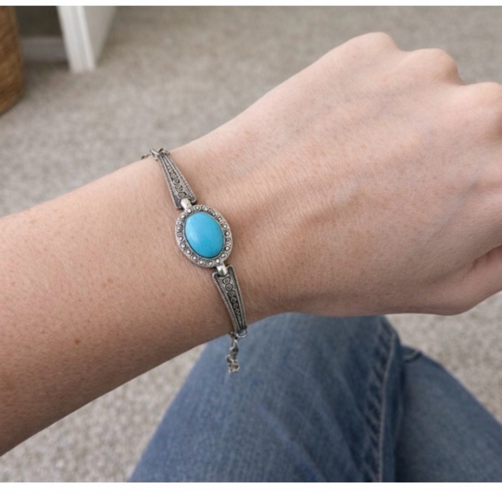 Southwest Silver Bracelet with Turquoise Stone • Boho Western Jewelry